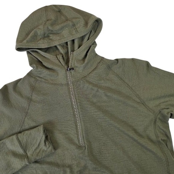 Duckworth Tops - Duckworth Womens S 1/4 Zip Hoodie Olive Green 100% Rambouillet Merino Wool USA